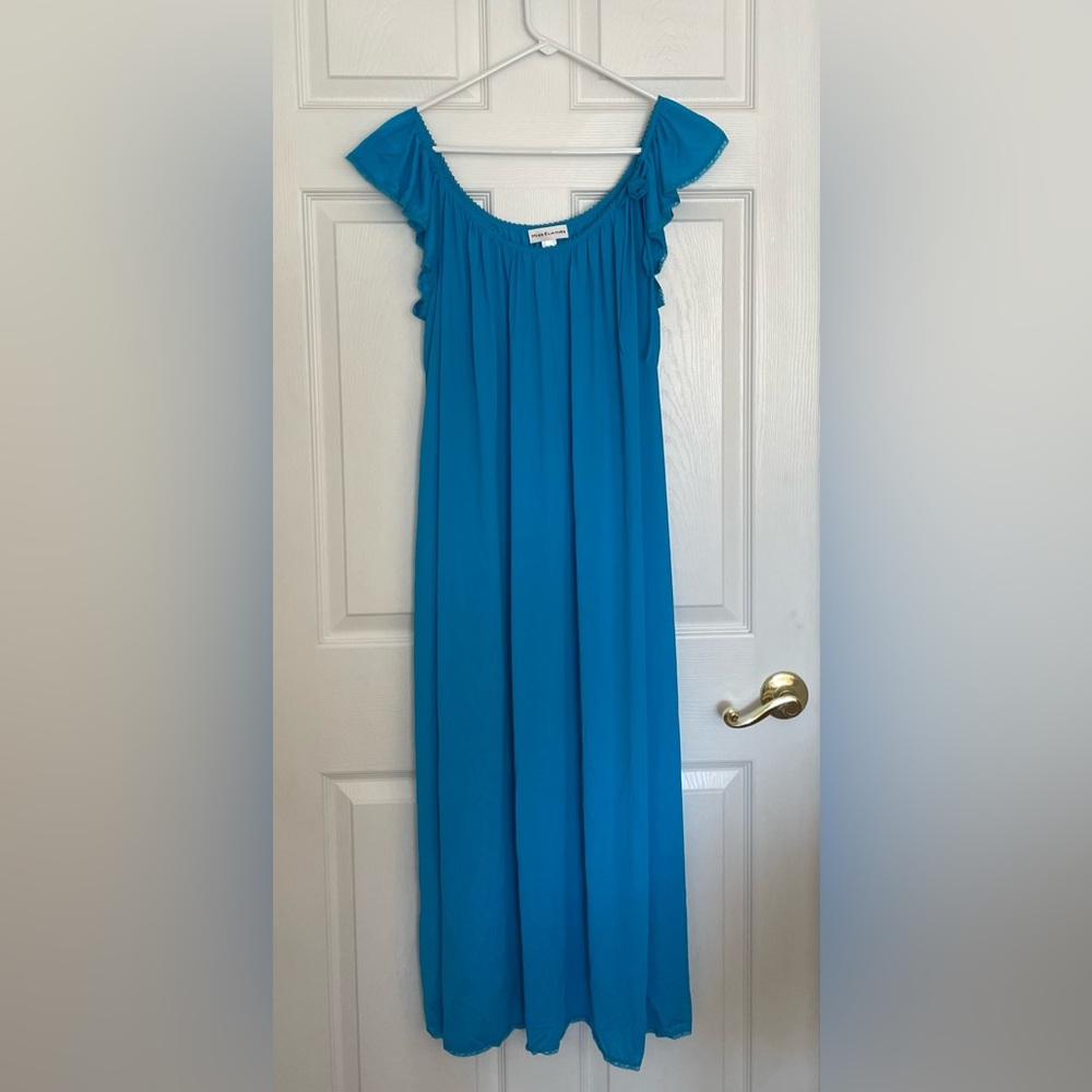 Turquoise long nightgown with ribbon detailing, never worn